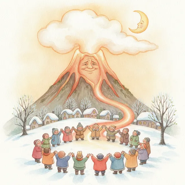 The Volcano That Shared Its Warmth story for kids illustration