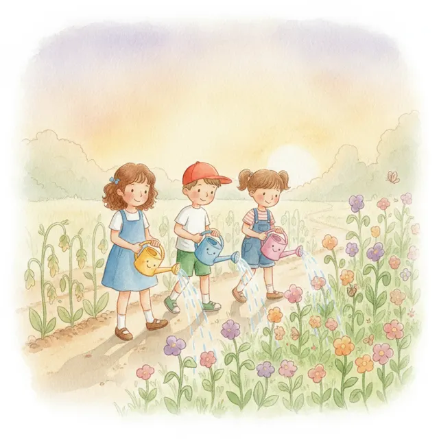 The Watering Can Parade story for kids illustration