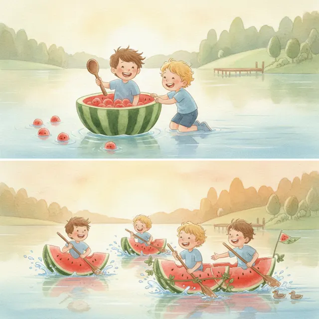 The Watermelon Boat Race story for kids illustration