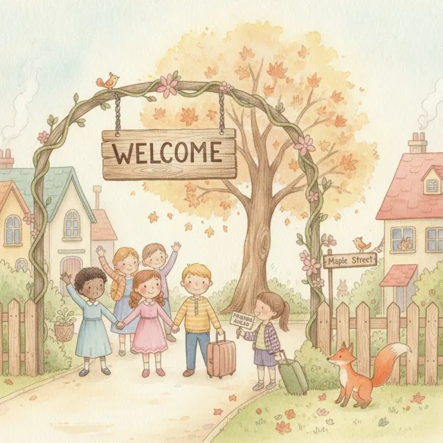 The Welcome Sign on Maple Street story for kids illustration