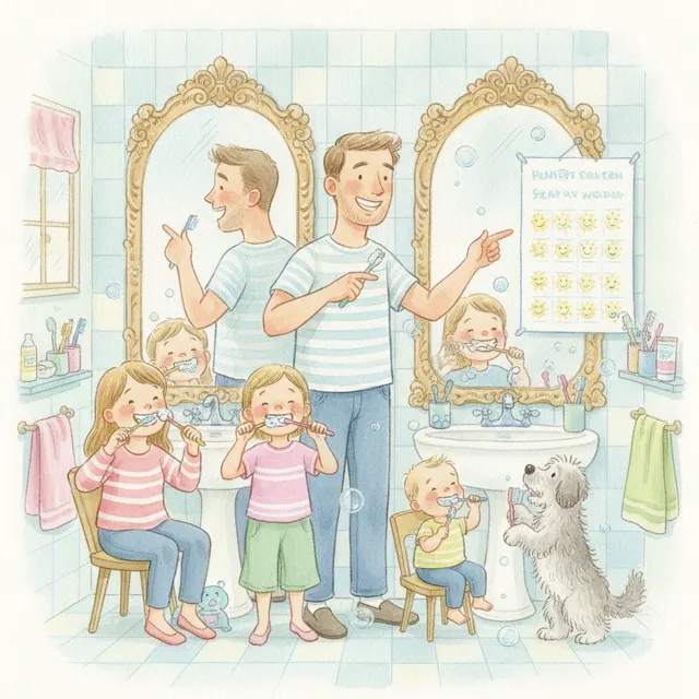 The Whole Family Brushes story for kids illustration