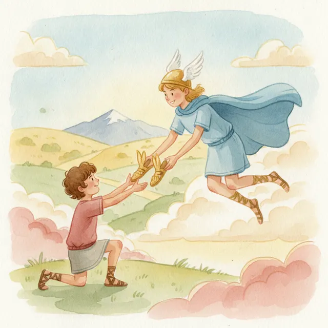 The Winged Sandals story for kids illustration