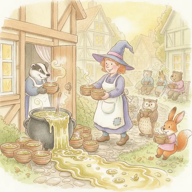 The Witch Who Made Too Much Soup story for kids illustration