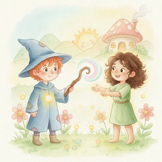 The Wizard Who Shared His Wand story for kids illustration