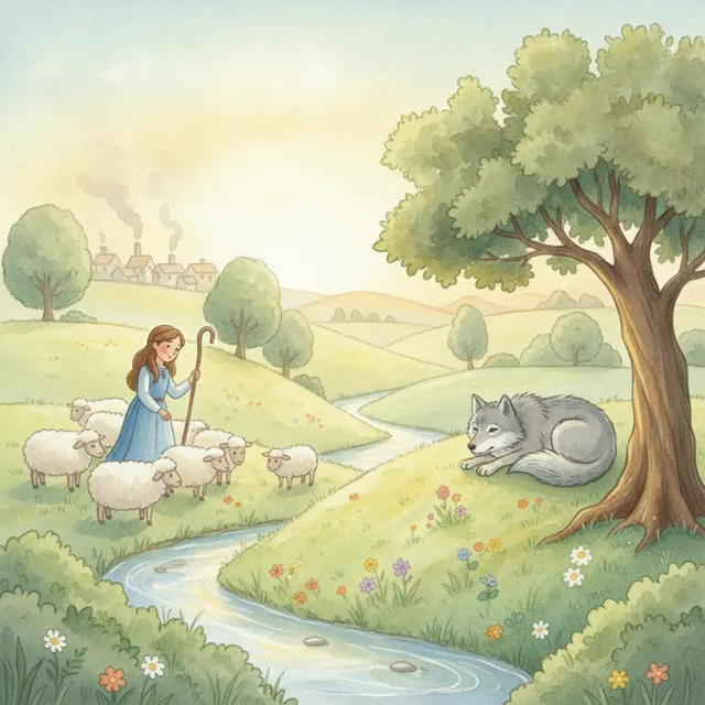 The Wolf and the Shepherd story for kids illustration