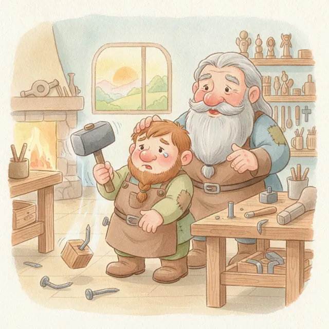 The Young Dwarf's First Tool story for kids illustration