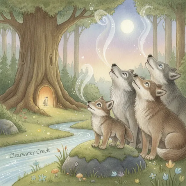 The Young Wolf's First Howl story for kids illustration