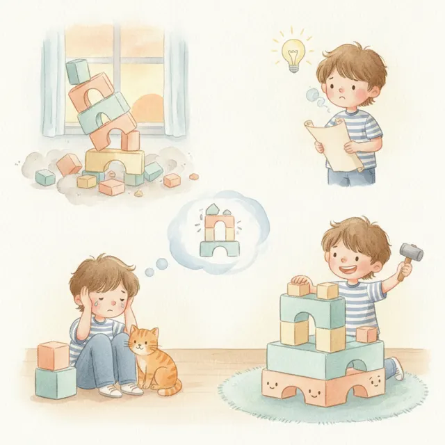 Theo Builds It Again story for kids illustration