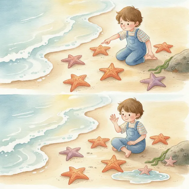 Theo Counts Ten Starfish story for kids illustration
