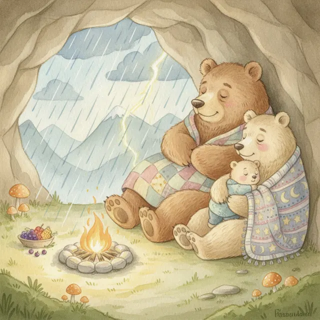 Three Bears in a Storm story for kids illustration