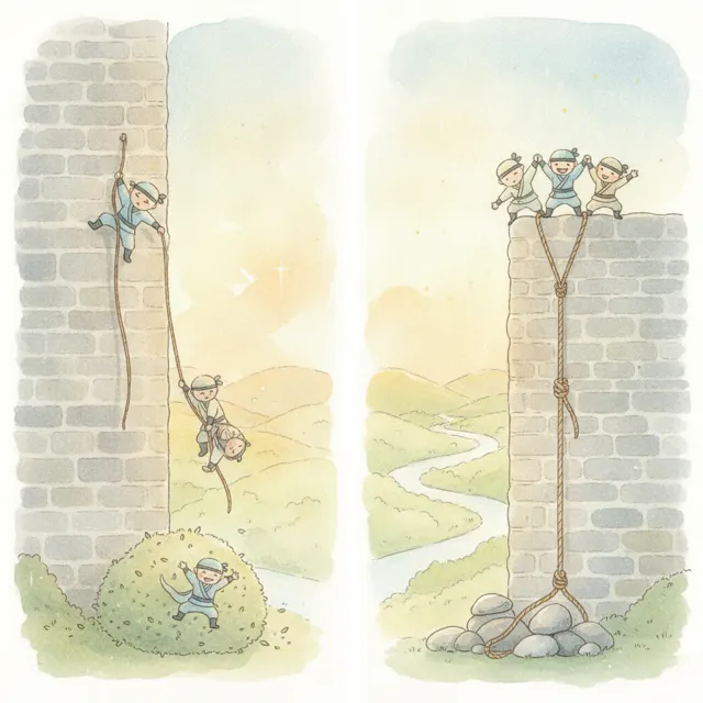 Three Ninjas, One Long Rope story for kids illustration