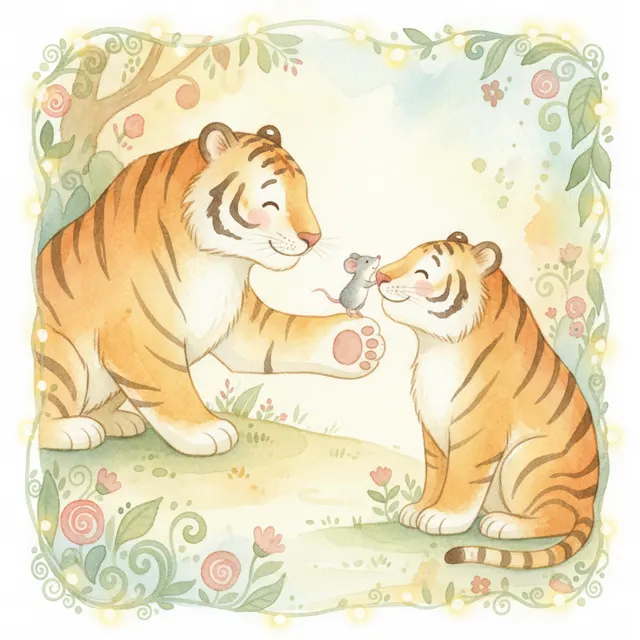 Tiger and the Little Mouse story for kids illustration