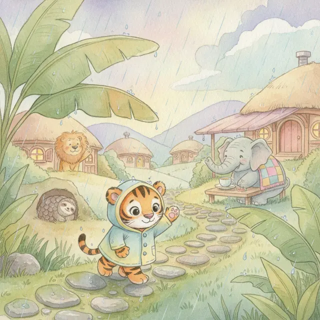 Tiger in the Rain story for kids illustration