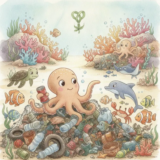 Tiko and the Messy Coral story for kids illustration