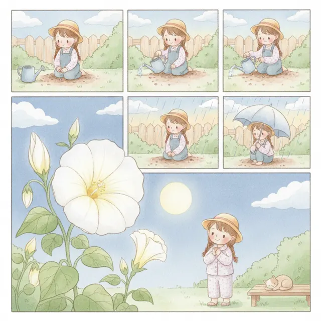 Tilly Plants a Moonflower story for kids illustration