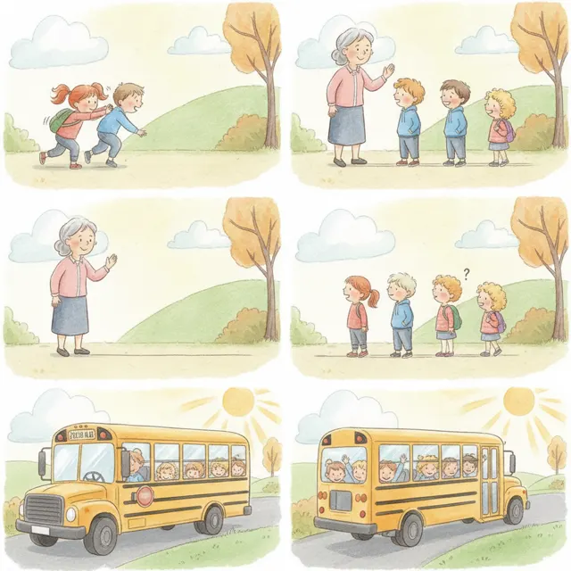 Turn Taking at the Bus Stop story for kids illustration