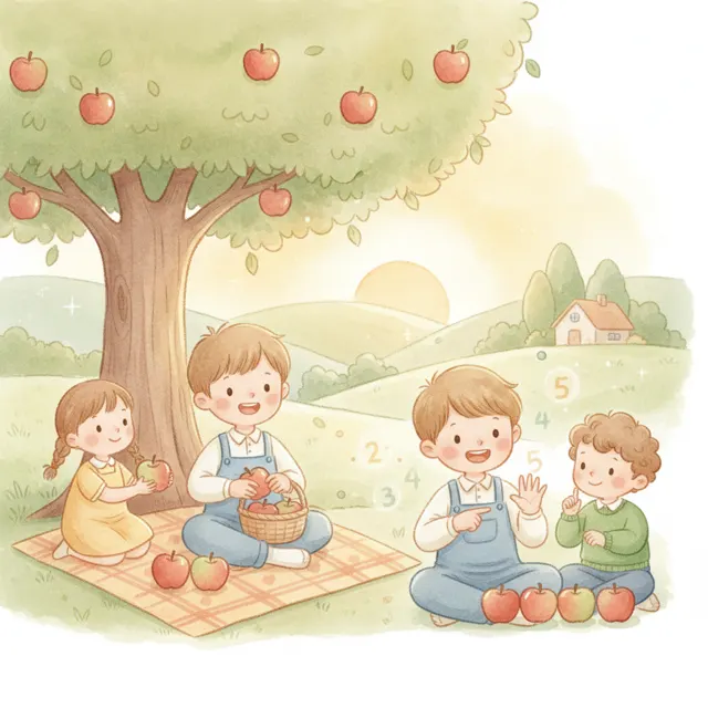 Two Apples and Three More story for kids illustration