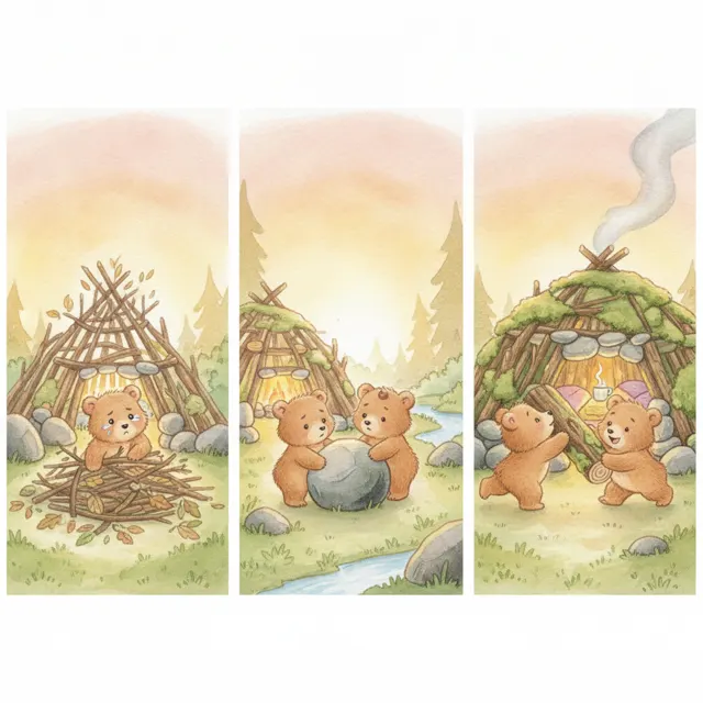 Two Bears Build a Den story for kids illustration