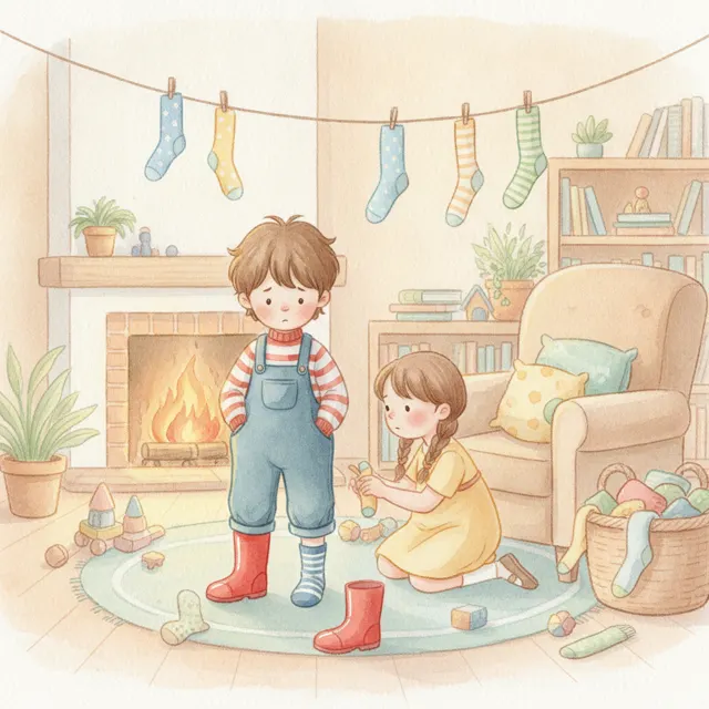 Two Boots and One Lost Sock story for kids illustration