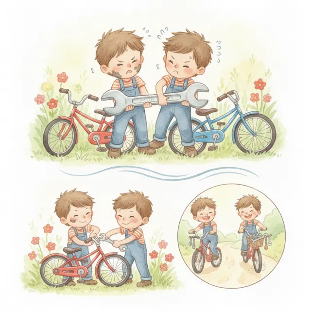 Two Boys and One Wrench story for kids illustration