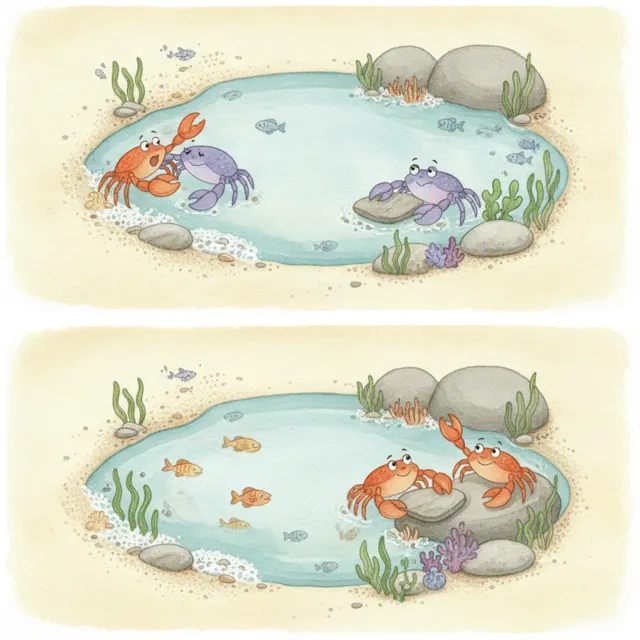 Two Claws, One Rock Pool story for kids illustration