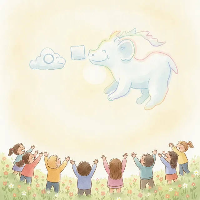 Two Clouds Make One Big Shape story for kids illustration