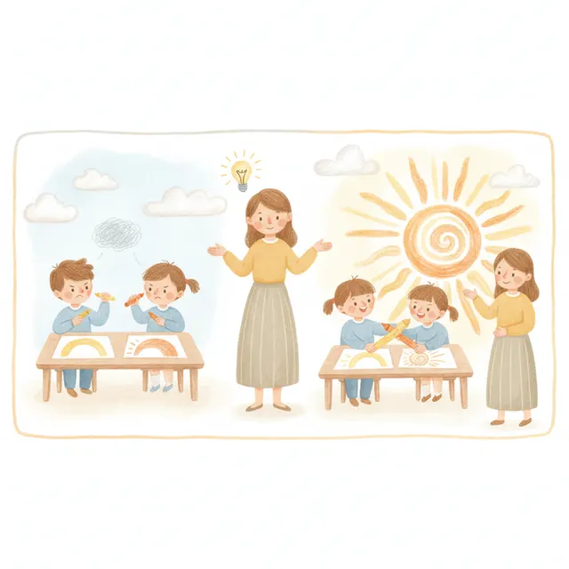 Two Crayons, One Sun story for kids illustration
