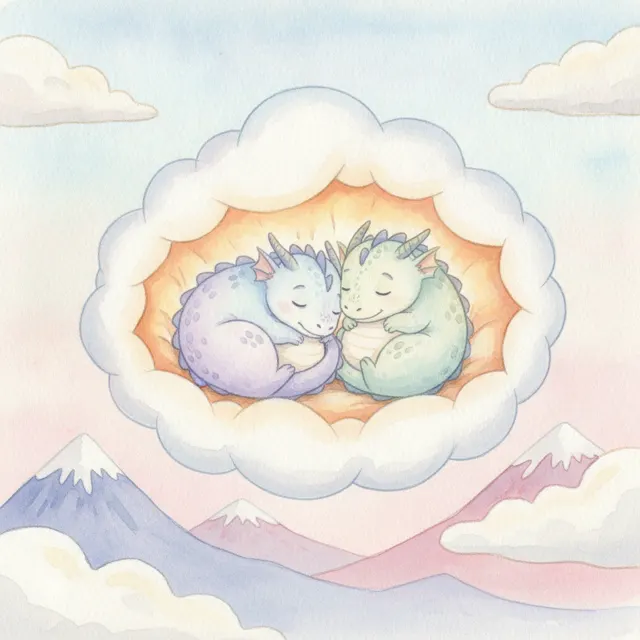 Two Dragons, One Cloud story for kids illustration