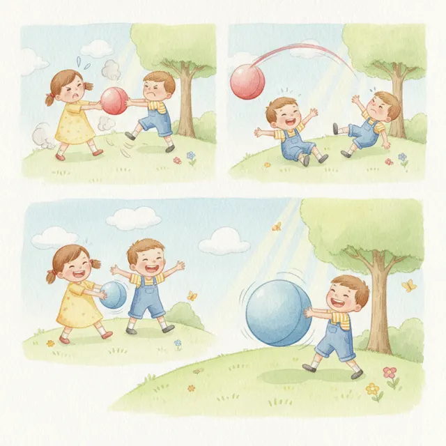 Two Friends and One Ball story for kids illustration