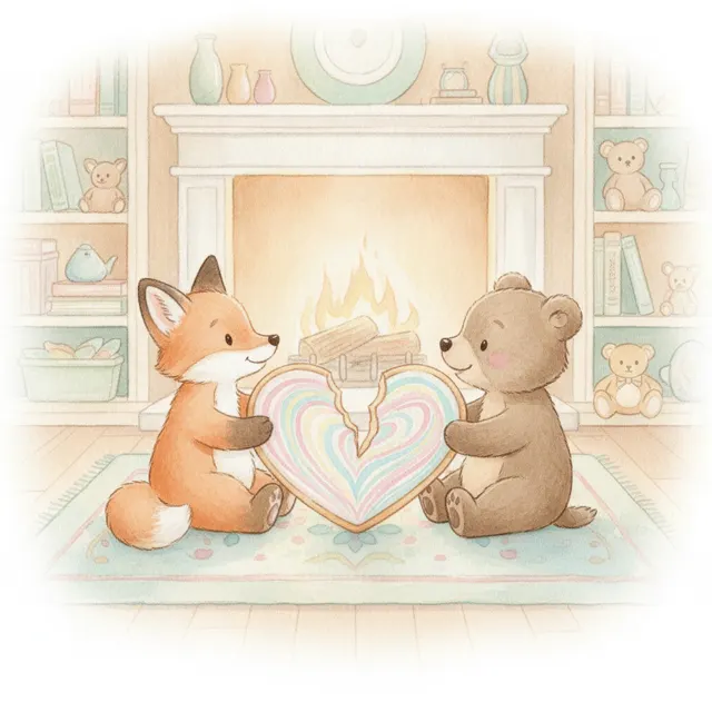 Two Friends and One Heart Cookie story for kids illustration