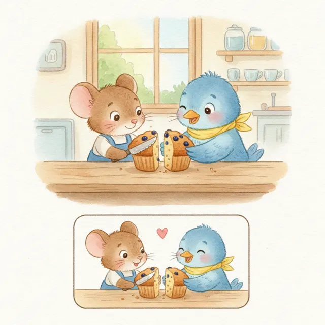 Two Friends and One Muffin story for kids illustration
