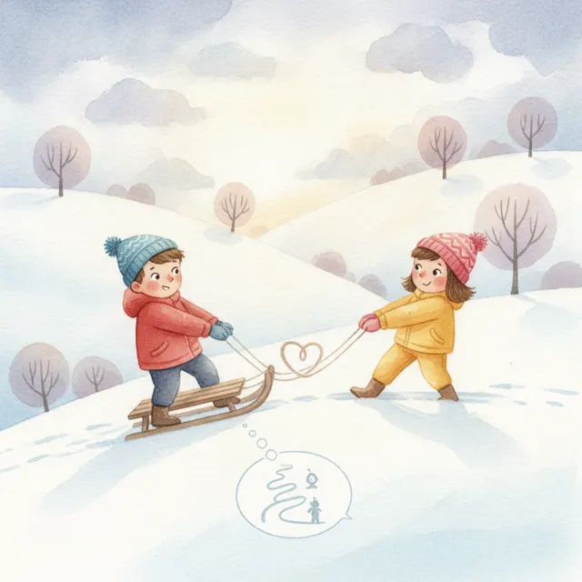 Two Friends and One Sled story for kids illustration