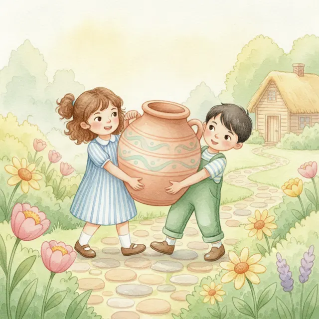 Two Friends and One Water Jar story for kids illustration