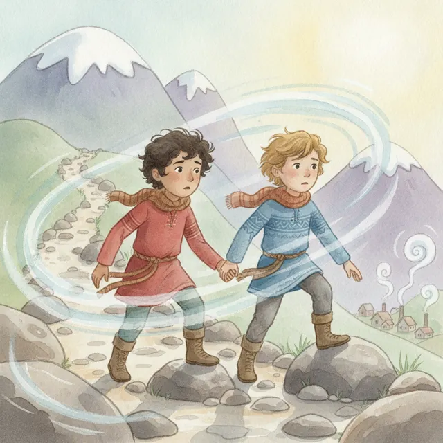 Two Friends Cross the High Pass story for kids illustration