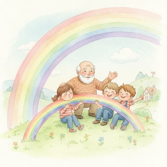 Two Friends Share a Rainbow story for kids illustration