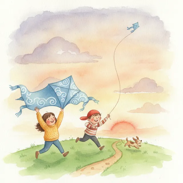 Two Hands, One Big Kite story for kids illustration