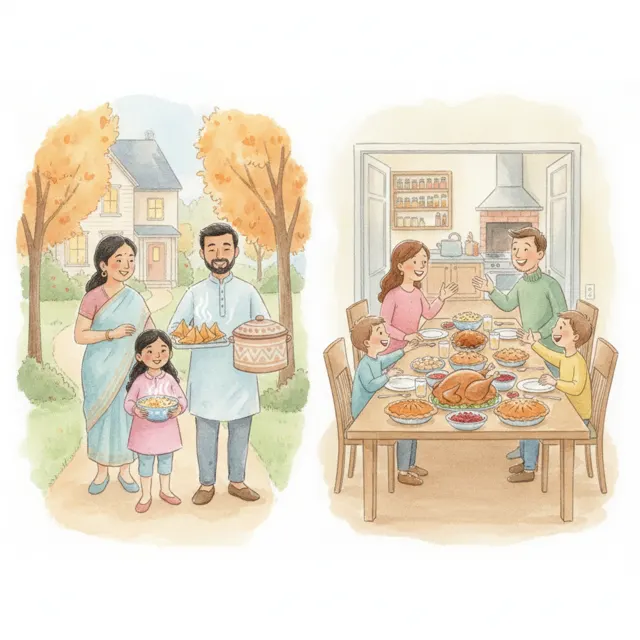 Two Kitchens, One Warm Feast story for kids illustration