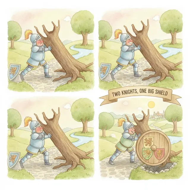 Two Knights, One Big Shield story for kids illustration
