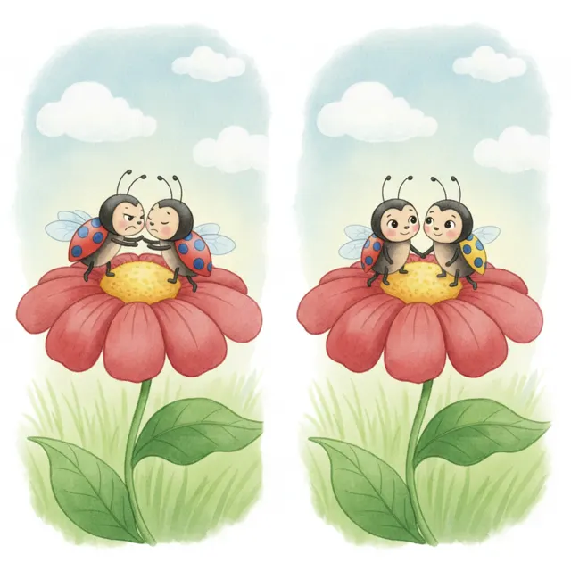 Two Ladybugs and One Flower story for kids illustration