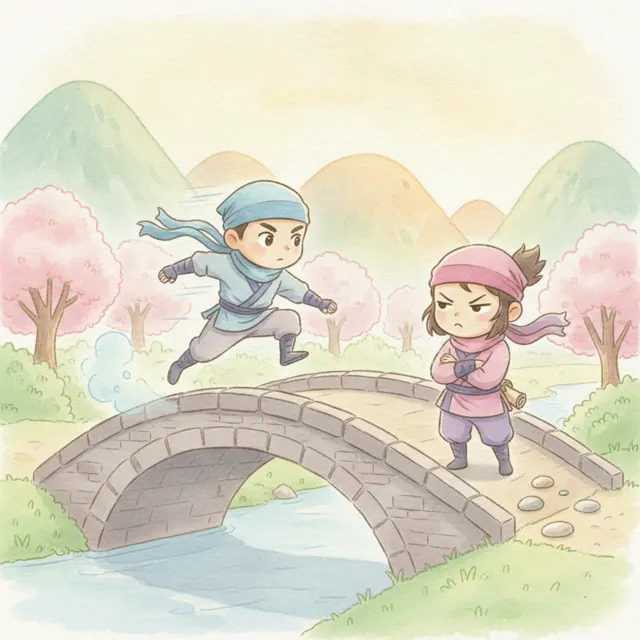 Two Ninjas, One Bridge story for kids illustration