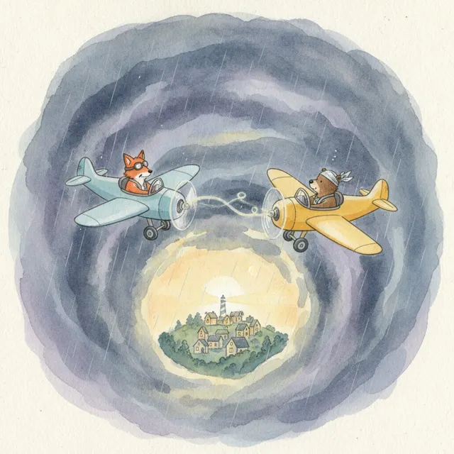 Two Pilots, One Big Storm story for kids illustration