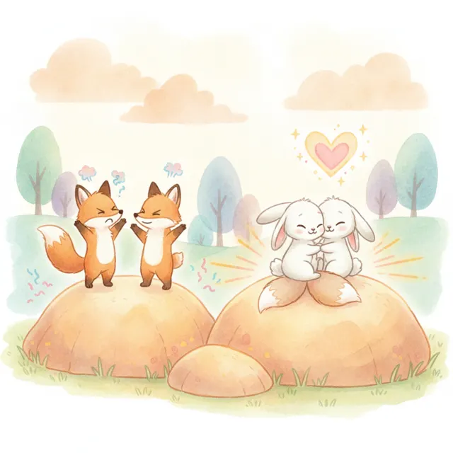 Two Tails and One Warm Rock story for kids illustration