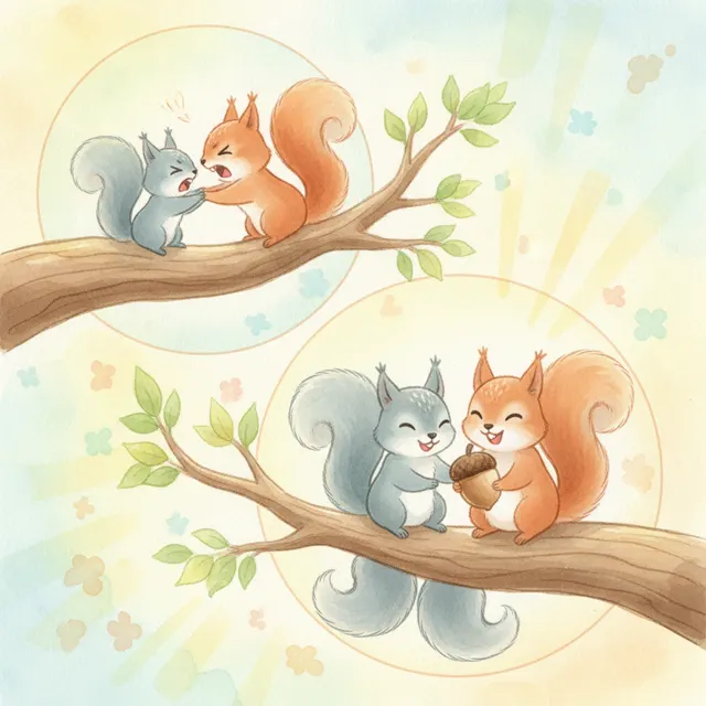 Two Tails, One Branch story for kids illustration