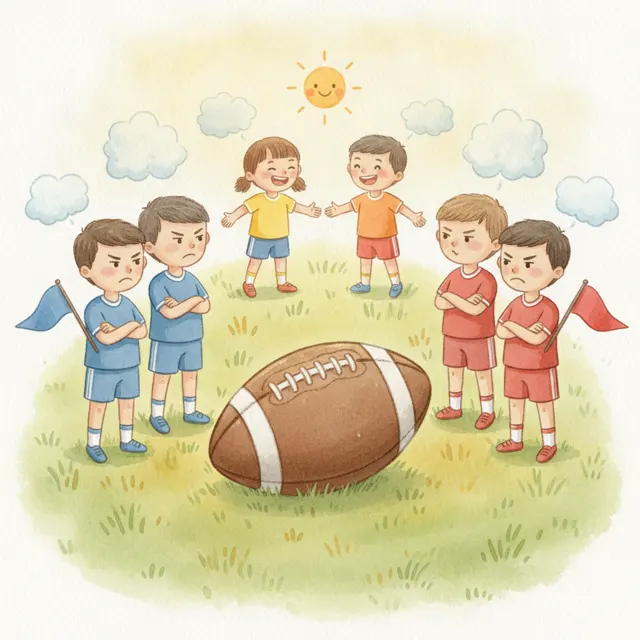Two Teams, One Ball story for kids illustration
