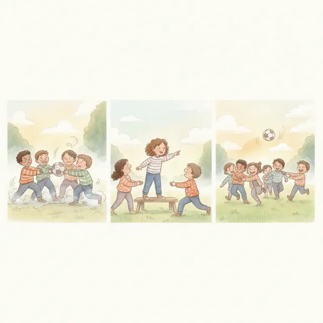 Two Teams One Ball story for kids illustration