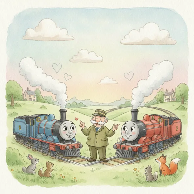 Two Trains Share One Track story for kids illustration