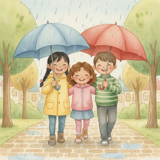 Two Umbrellas for Three story for kids illustration