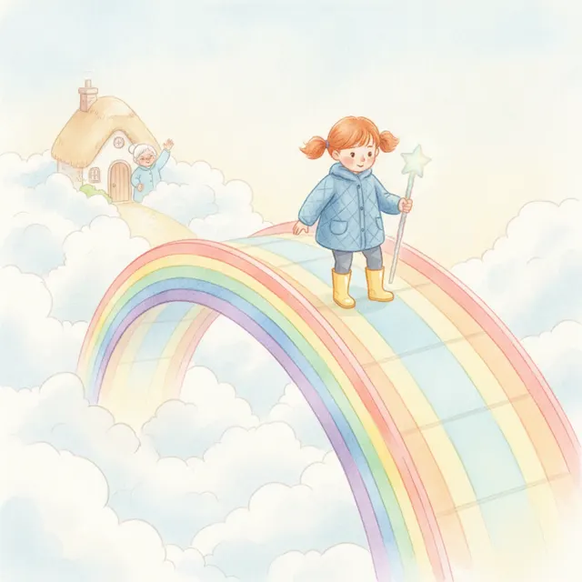 Walking Across the Rainbow Bridge story for kids illustration