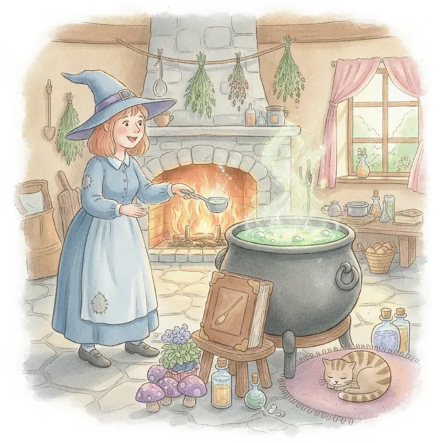 Wilda the Helpful Witch story for kids illustration