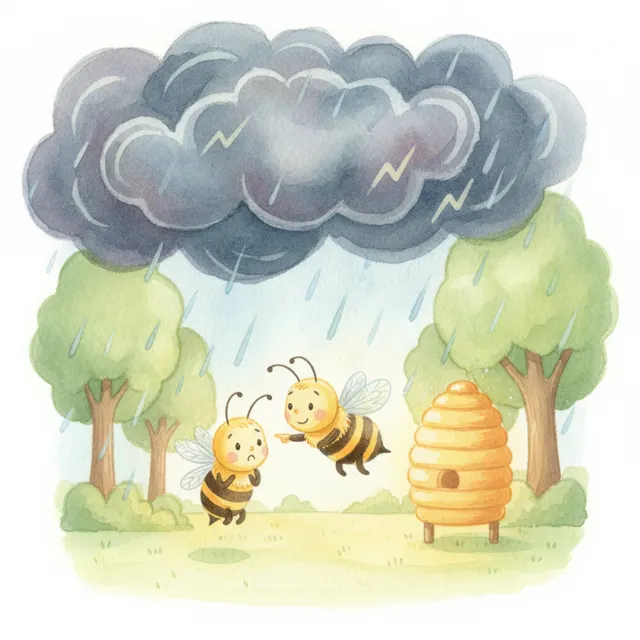 Winnie and the Big Storm story for kids illustration